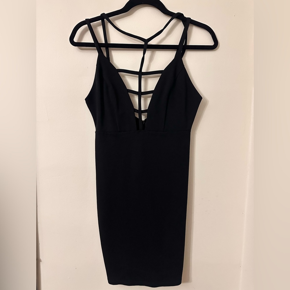 Solemio Black Strappy Bodycon Dress
